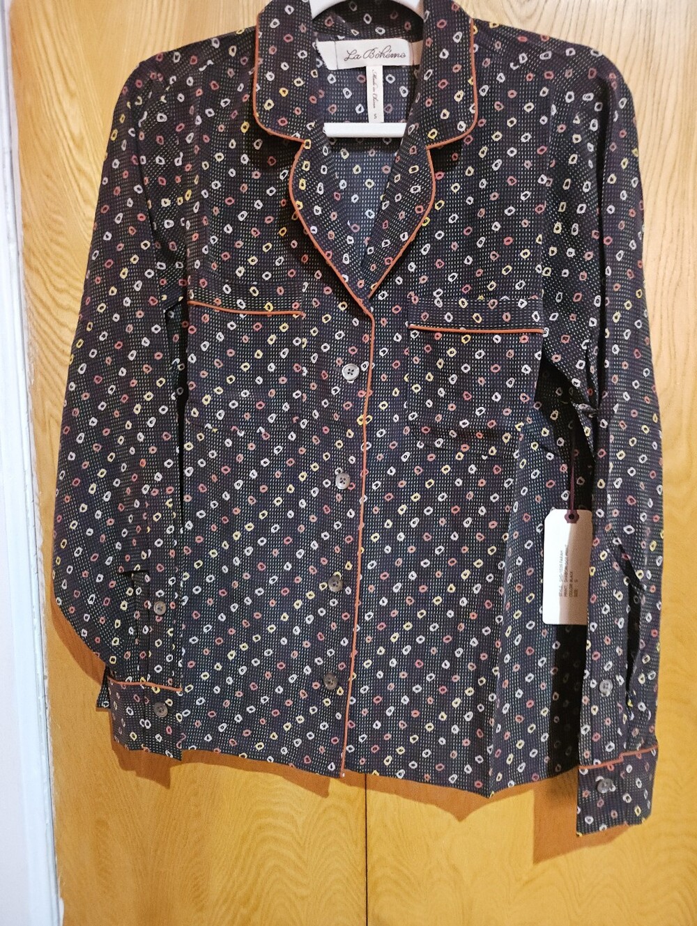 La Boheme Black Printed Button-Down Blouse